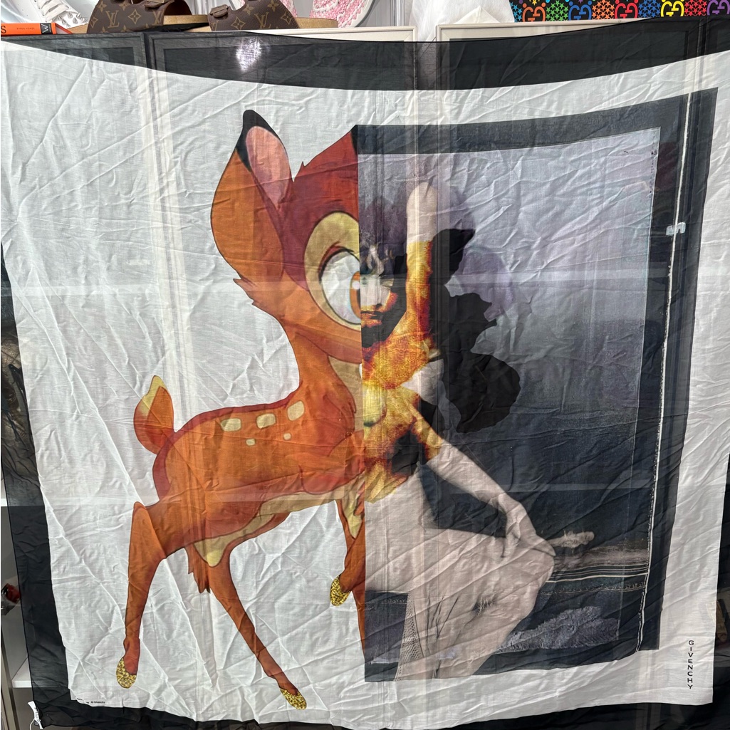 Authentic Givenchy Bambi Disney Colan Monochrome Print Scarf With Certificate